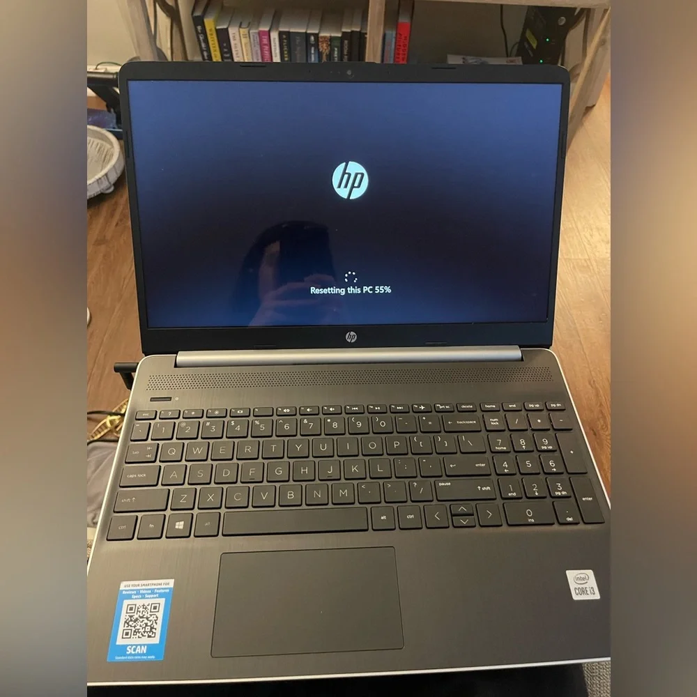 Silver HP laptop. 15” touch screen